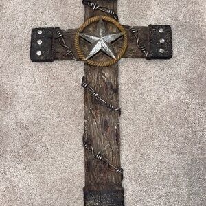 Rustic Wooden Cross with Star and Rope Detail